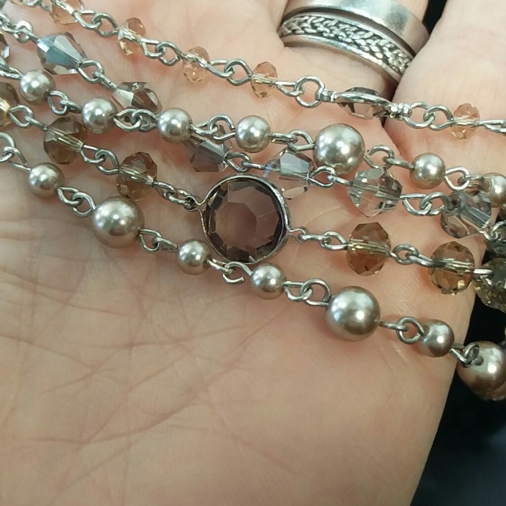 Pearls, Crystal, Silvertone Multi Strand And Marq… - image 2